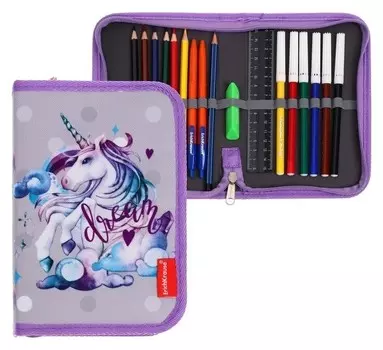 Пенал 1 секция Erich Krause Dream Unicorn, 135 х 205 х 30 мм, с наполнением, 18 предметов