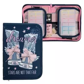 Пенал 1 секция Hatber, 140 х 200 мм, 2 откидные планки, ткань, "Dreamer", синий/розовый