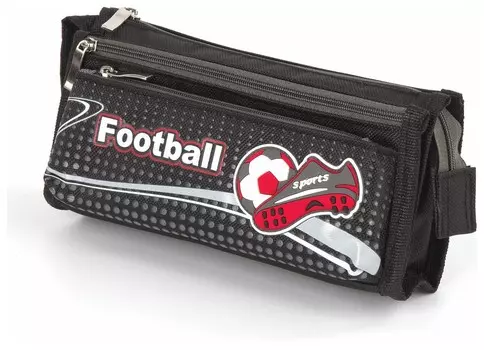 Пенал для мальчиков, 3 отделения, мягкий, Футбол, черный