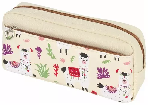 Пенал-косметичка мягкий "Ламы", бежевый, 20х6х9 см