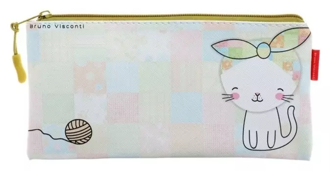 Пенал мягкий 1 отделение, Brunovisconti Kitten AND Ball, 120 х 230 мм, плоский