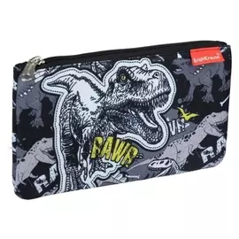 Пенал мягкий 1 отделение Erich Krause, 114 х 207 мм, плоский, Dinosaur Park, чёрный/белый