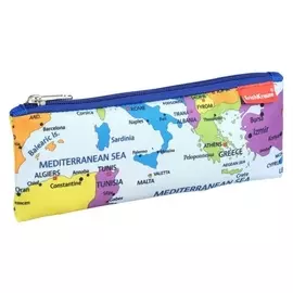 Пенал мягкий 1 отделение Erich Krause, 90 х 220 мм, плоский, World Map, синий/гол/зелёный