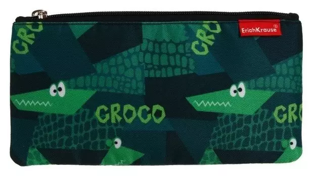 Пенал мягкий Erich Krause, 1 отделение, плоский, 114 х 207 мм, Croco, зелёный