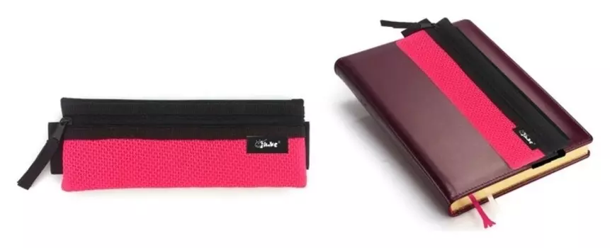 Пенал мягкий, с резинкой для блокнота, 1 отделение, 60 х 195 мм, плоский, ПМП 03-73, чёрный/ярко-розовый