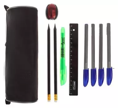 Пенал мягкий тубус 65*210 с наполн. 9 пред (Руч 4, лин 1,точ 1 ,кар 1 ,марк 1) пт-05 чёрн