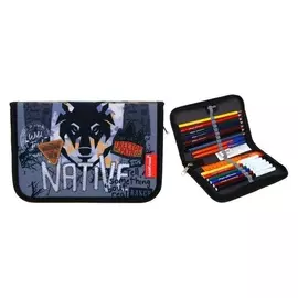 Пенал с наполнением 1 секция 135 х 205 х 30 мм, ткань Erich Krause, Rough Native, 18 предметов