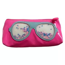 Пенал школьный, на молнии "Очки с блестками", розовый