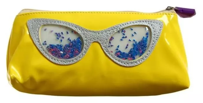 Пенал школьный, на молнии "Очки с блестками", желтый