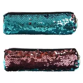 Пенал школьный, на молнии "Пайетки" двухцветные, бирюзово-розовые