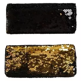 Пенал школьный на молнии "Пайетки" двухцветные черно-золотистые