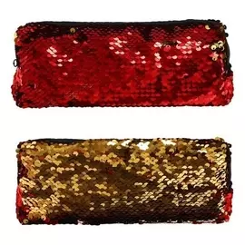 Пенал школьный на молнии "Пайетки" двухцветные красно-золотистые