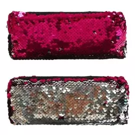 Пенал школьный на молнии "Пайетки" двухцветные малиново-серебристые