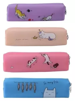 Пенал школьный на молнии силиконовый "Кот"