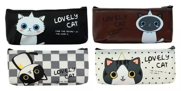 Пенал школьный на молнии силиконовый котик