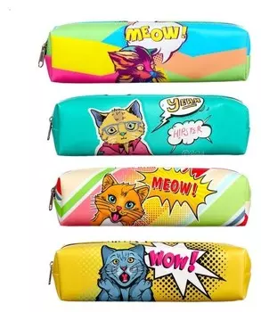 Пенал школьный "Прикольный кот", на молнии