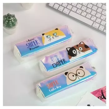 Пенал школьный "Зверушка", зеркальный, на молнии