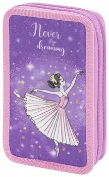 Пенал юнландия, 2 отделения, ткань, люрекс, 19x11 см, Ballerina, 270366