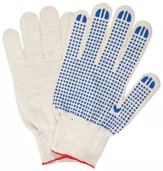 Перчатки хлопчатобумажные, комплект 5 пар, 10 класс, 40-42 г, 116 текс, пвх-точка, Laima "Люкс", белые, 604469