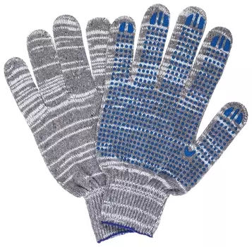 Перчатки хлопчатобумажные, комплект 5 пар, 10 класс, 50-52 г, 133 текс, пвх-точка, Laima люкс 2, серые, 604474