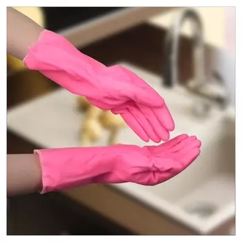Перчатки хозяйственные латексные, вельвет внутри, размер L, цвет розовый
