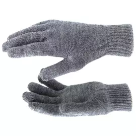 Перчатки трикотажные, акрил, двойные, серое мулине, двойная манжета россия