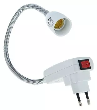 Переходник Ecola, вилка/патрон е14, 395 × 45 мм, с выключателем, белый