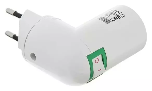 Переходник Ecola, вилка-патрон, E14, 60 х 83 мм, с выключателем, белый