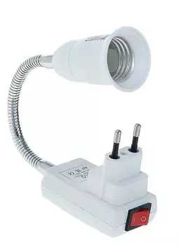 Переходник Ecola, вилка-патрон, е27, 275 х 45 мм, с выключателем, гибкий, белый
