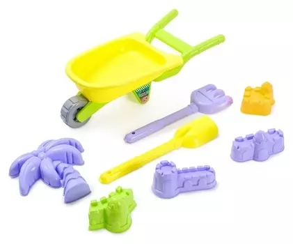 Песочный набор «Тачка», с формочками, граблями, лопаткой