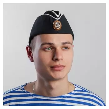 Пилотка вмф, с кокардой, черный, р.58+термонаклейка