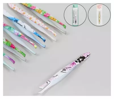 Пинцет скошенный, узкий, 8,5 см, рисунок