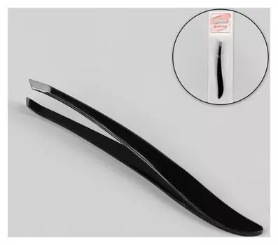 Пинцет скошенный, узкий 9 см, цвет чёрный