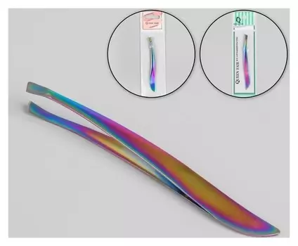 Пинцет скошенный, узкий, 9 см, цвет хамелеон
