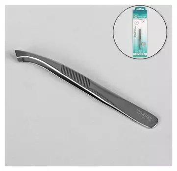 Пинцет загнутый, широкий, 8,5 см, цвет серебристый, в-5561-s