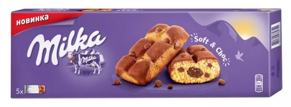 Пирожное бисквитное Milka с шок.начинкой и кус. молоч шок. 175 г.