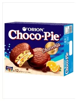 Пирожное с кусочками шоколада в глазури Orion Choco Pie Chocochip, 12шт/1уп