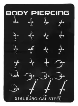 Пирсинг набор "Хардкор", 6 видов, цвет черный в серебре