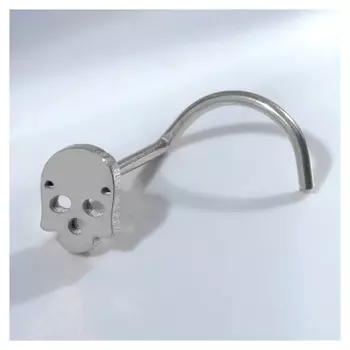 Пирсинг в крыло носа "Череп", L=9мм, цвет серебро