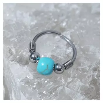 Пирсинг в нос "Бирюза" кольцо D=10мм, цвет голубой в серебре