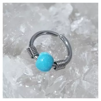 Пирсинг в нос "Бирюза" кольцо D=6мм, цвет голубой в серебре