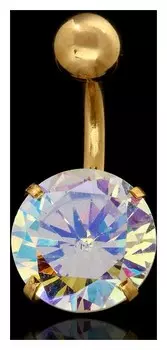 Пирсинг в пупок "Банан" с цирконом, цвет белый в золоте