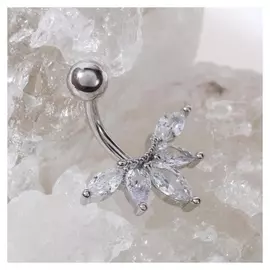 Пирсинг в пупок "Листья", цвет белый в серебре