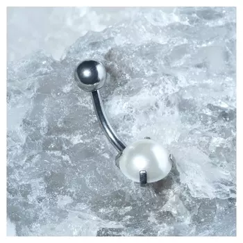 Пирсинг в пупок "Жемчуг" банан, цвет белый в серебре