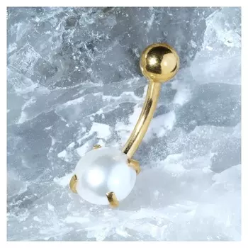 Пирсинг в пупок "Жемчуг" банан, цвет белый в золоте