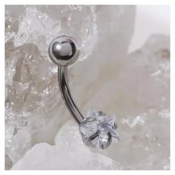 Пирсинг в пупок "Звезда", цвет белый в серебре