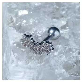 Пирсинг в ухо (Хеликс) "Цветы", цвет белый в серебре