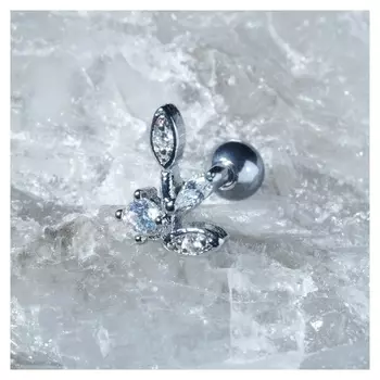 Пирсинг в ухо (Хеликс) "Лист", цвет белый в серебре