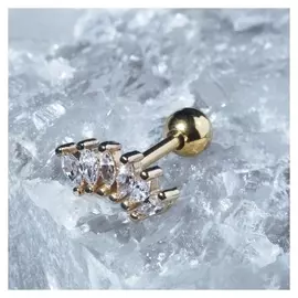 Пирсинг в ухо (Хеликс) "Листья", цвет белый в золоте