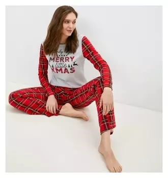 Пижама новогодняя женская Kaftan "X-mas", цвет белый/красный, размер 44-46